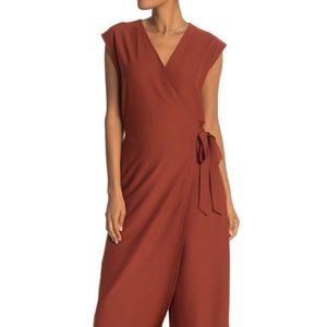 Eileen Fisher Deep Pekoe Washable Crepe Wrap Front Jumpsuit